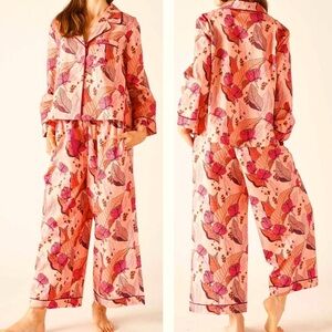 MERSEA Over The Cotton Moon In Rosewood/Floral Pink Pajama Set 100% Cotton SZ S
